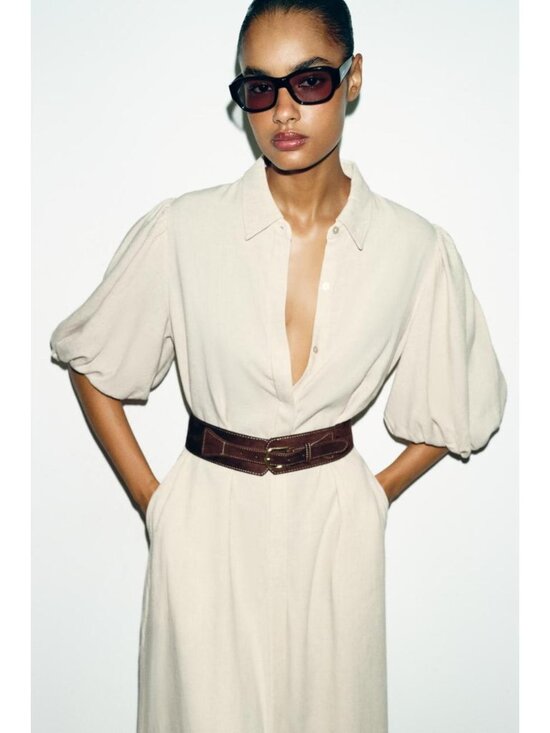 Zara Dresses & Skirts - ZARA LINEN BLEND MIDI DRESS WITH BELT